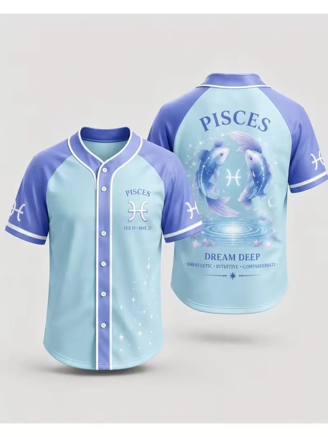 Pisces constellation pattern baseball jersey for men, fashionable and casual street style, adult men's holiday gifts, casual wear, versatile for daily use, unisex for men and women, suitable for all seasons