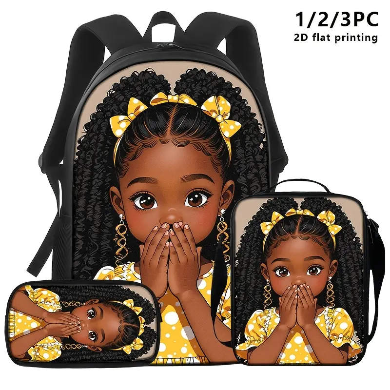 3-Piece Kids Backpack Set with Lunch Bag & Pencil Case, Stylish Polka Dot Girl Print, Top Handle and Adjustable Straps for School & Daycare