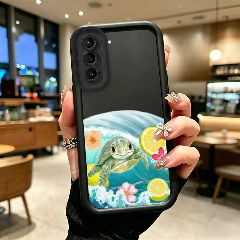 TPU Shockproof Phone Case for Samsung GALAXY S21/S21PLUS, Cute Sea Turtle with Summer Fruits & Flowers Design, Full-Cover Celestial Eye Layered Protection, Smartphone Cellphone Devices Accessories (BO-JT-M2XJ)