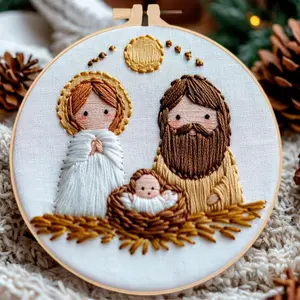 Christmas Nativity Scene Cross Stitch Embroidery Kit - 1 Kit for Adults, DIY Fabric Needlework Set with English Stitch Guide, Holiday Decor Handmade Art Project (Sports & Outdoor Fan Shop Gaming Conventions)
