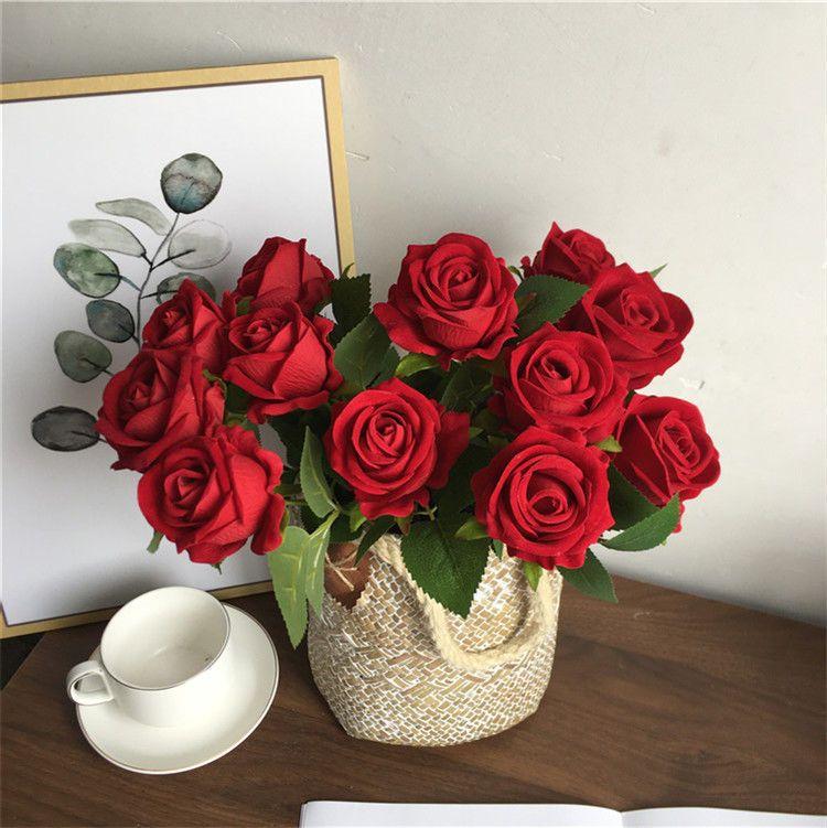 12 pcs Velvet rose artificial flower rose waterfall Valentine's Day fake flowers home wedding decoration popular photo spot rose