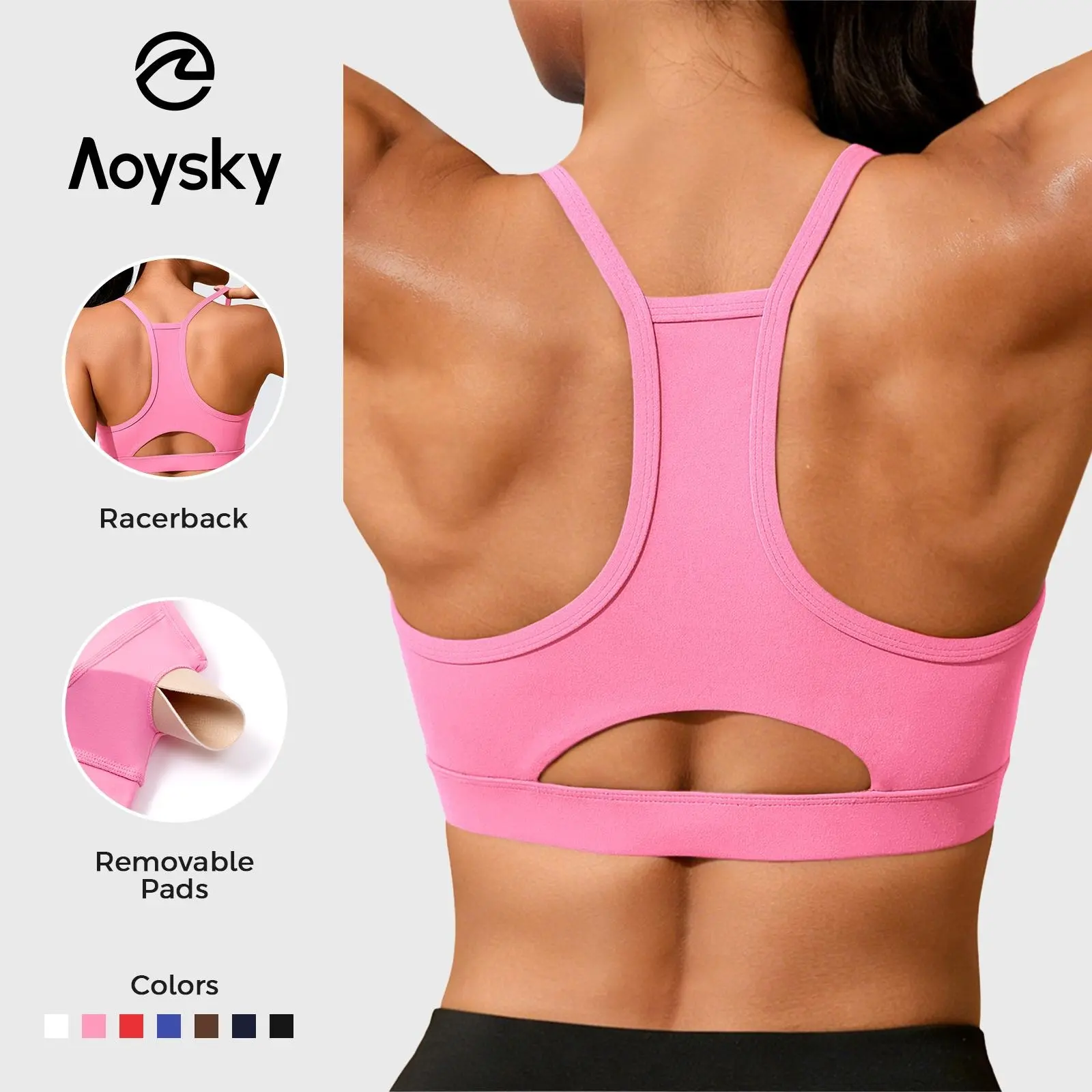 Aoysky Women's Buttery Soft Racerback Padded Wireless Sports Bra - Built-in Bra Crop Top for Yoga, Gym Workouts