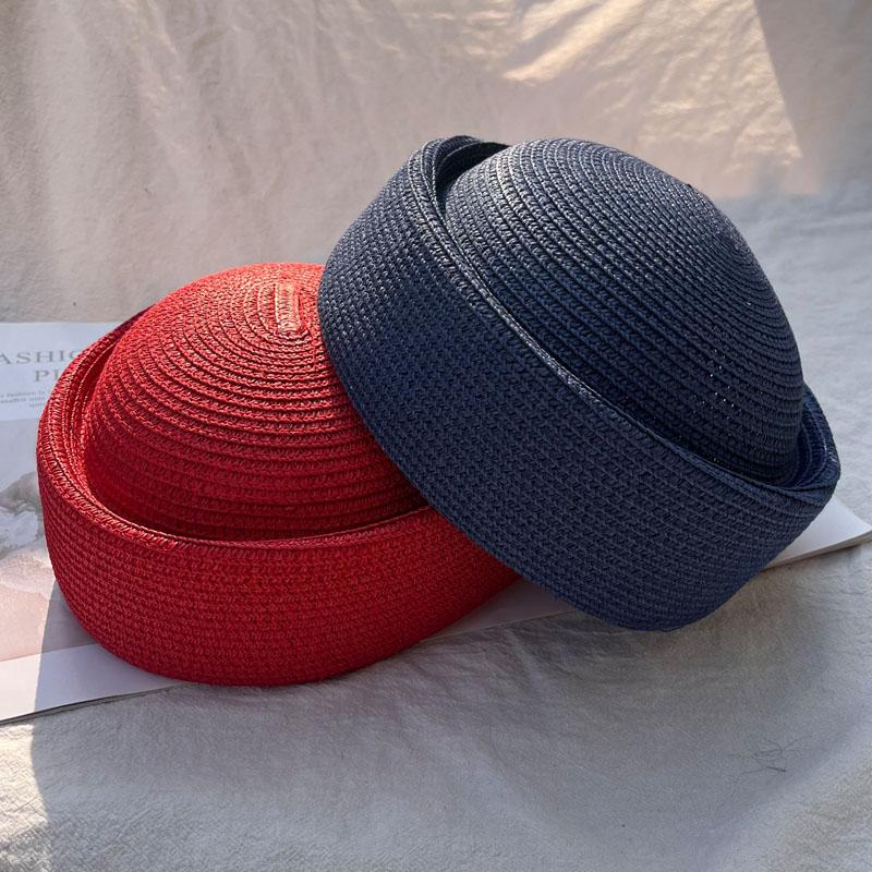 2026 New Summer Japanese Retro Artistic Painter Berets Pillbox Hat Woven Paper Straw Sun Hats Women Circle Concave Top Straw Hat