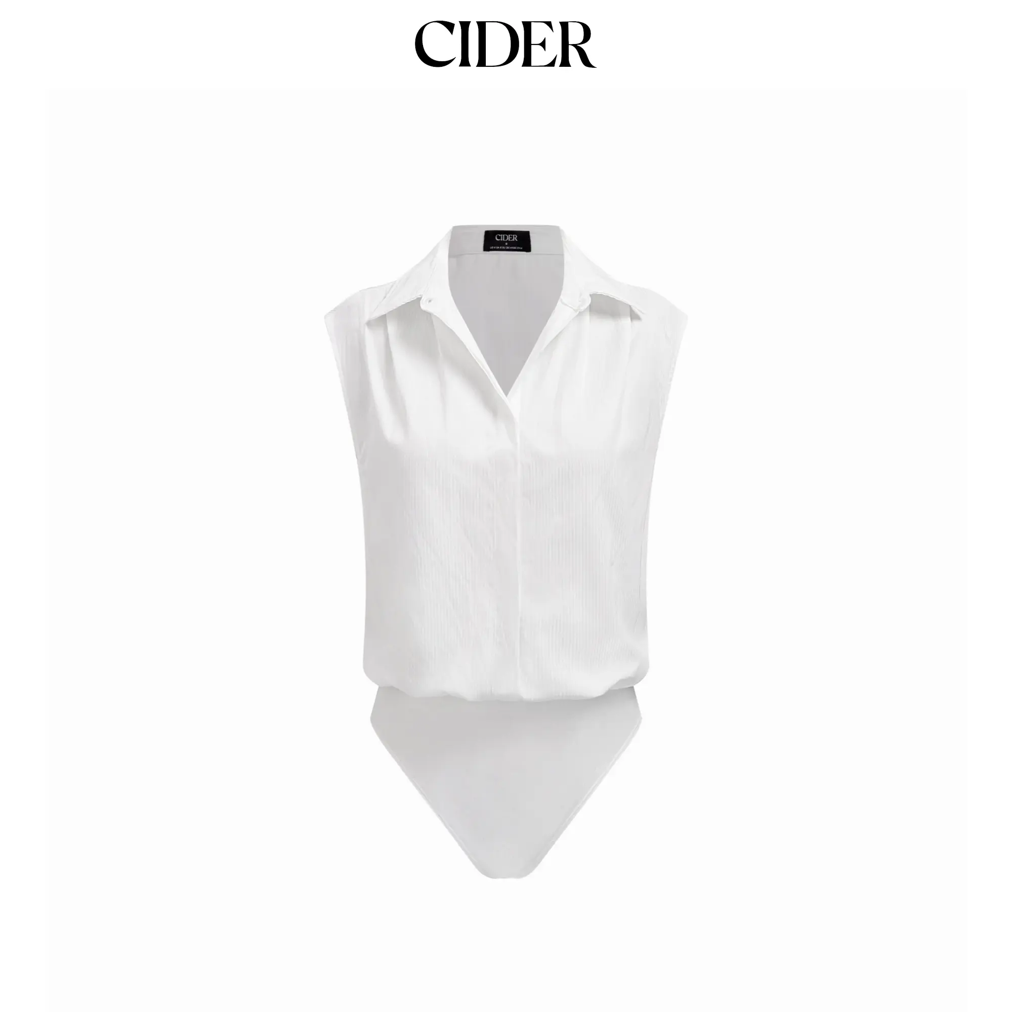 Cider Cotton-blend Collar Sleeveless Shirt Bodysuit