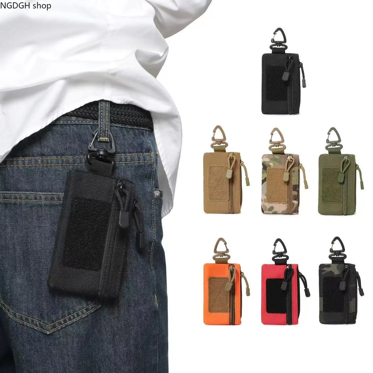 Tactical Nylon Waist Belt Pouch, Compact Unisex EDC Organizer with Zipper Pockets and Carabiner Clip for Outdoor Hiking