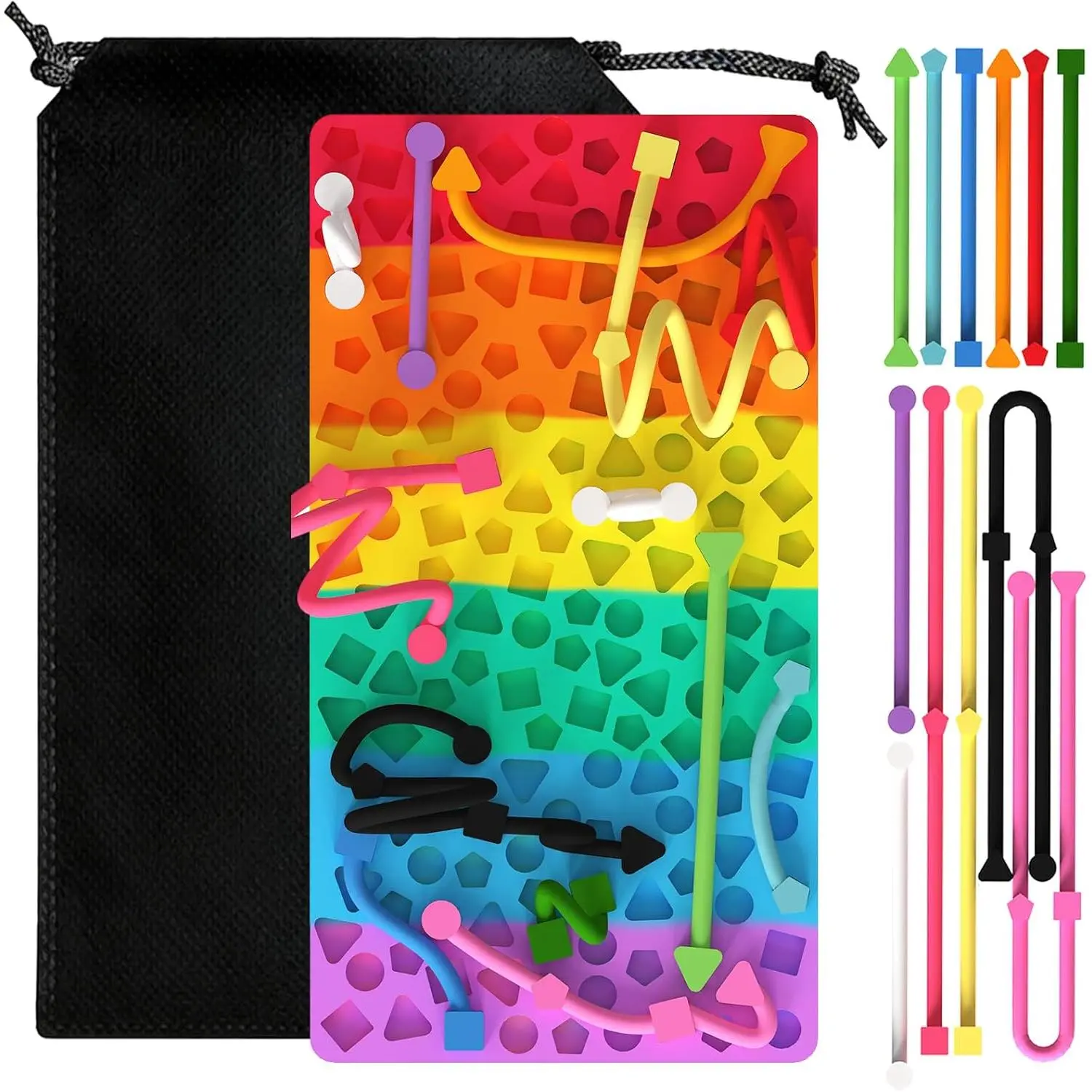 Sensory Activity Board, Stress Relief Silicone Quiet Toddler Sensory Toy, ADHD & Autism Sensory Toys for Kids & Adults | Includes Portable Travel Bag & 12 Stringsfidget toys
