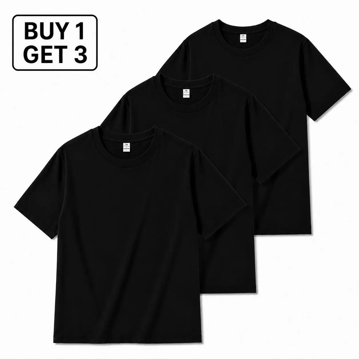 Buy 1 Get 3 Black T-Shirts, 3 Pack Basic Cotton Tees, Casual Short Sleeve Shirts for Men Women