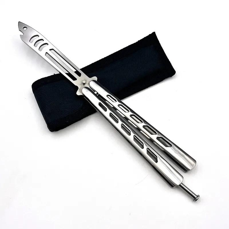 Outdoor Full Steel Butterfly Training Knife, Safe Unsharpened Model, Portable Folding Stress Relief Toy, Multi-Function Bottle Opener, Csgo Game Accessory