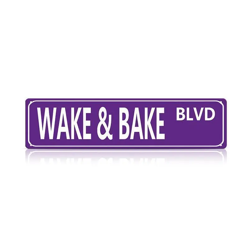 "Wake & Bake Blvd" Vintage Metal Street Sign - Funny Retro Wall Art for Home Bar Garage Cafe | Slim Indoor Outdoor Decor | Humorous Holiday Gift | 16x4 Inch