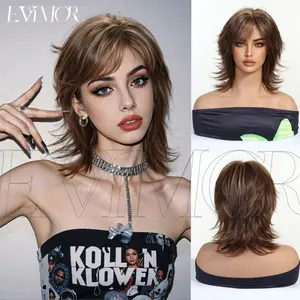 Unisex high-layered wolf tail wig, full head cover, European and American neutral trendy short mullet synthetic hair wigs
