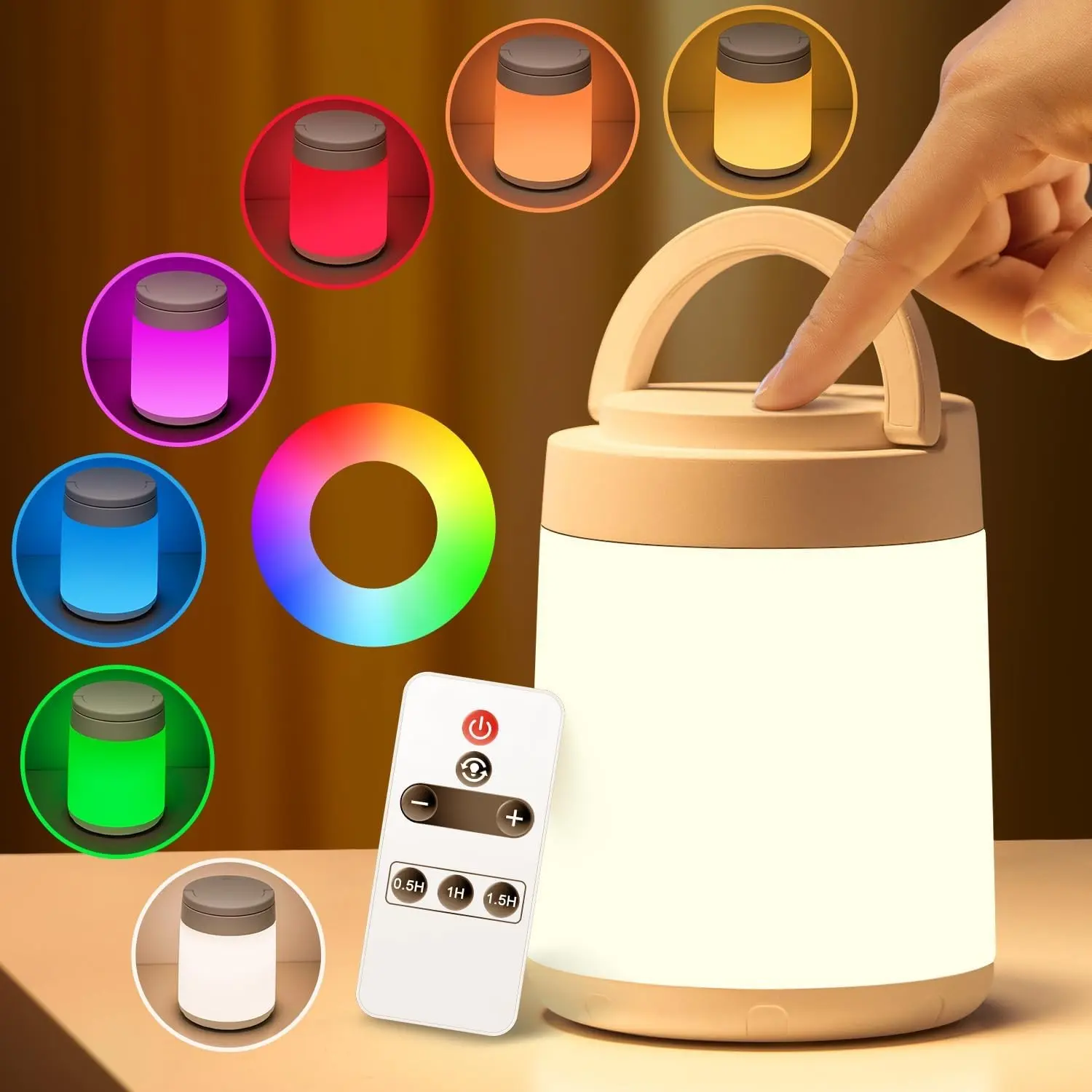Baby Night Light for Nursery, Kids Room - 10 Colors + 8 Dimmable, Portable with Remote & Touch, 1800mAh Rechargeable Tap Light