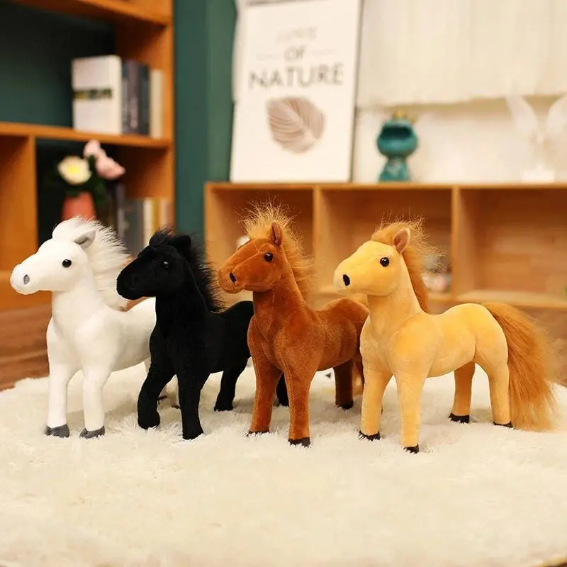 20/30/40CM Simulation Solid Color Horse Plush Toys Stuffed Animal Doll Soft Realistic Horse Toy Kids Birthday Gift Home Decor, Horse Lovers, Realistic Look