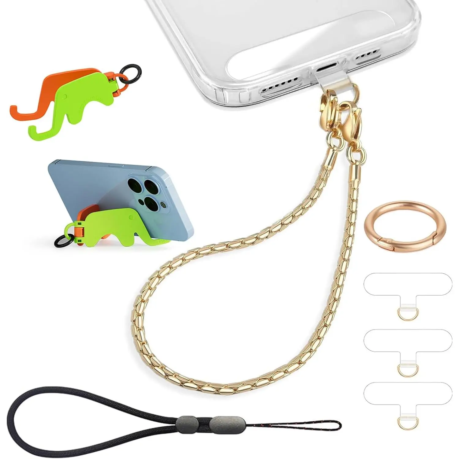Phone Wrist Strap Metal Phone Chain Lanyard Hand Wristlet Detachable Phones Charm with 3 Tether Tabs with CellPhone Stand Holder Finger Grip  for Women Girls Traveling Party Walking