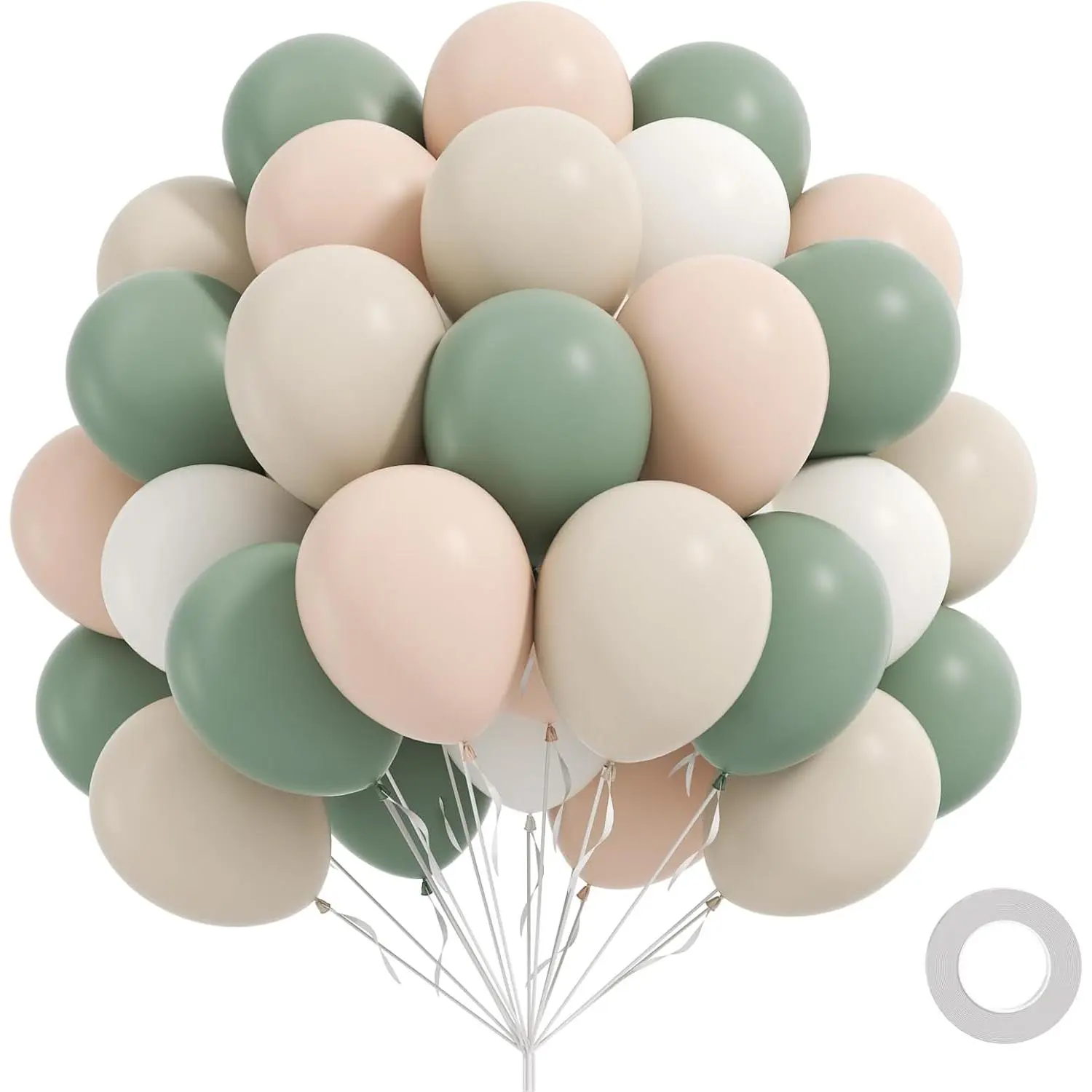 12 in Latex Sage Green Balloons (60 Count) with Nude, Sand White Balloons - Modern Party Decor for Bridal Shower, Wedding, Engagement, Birthday Ideas