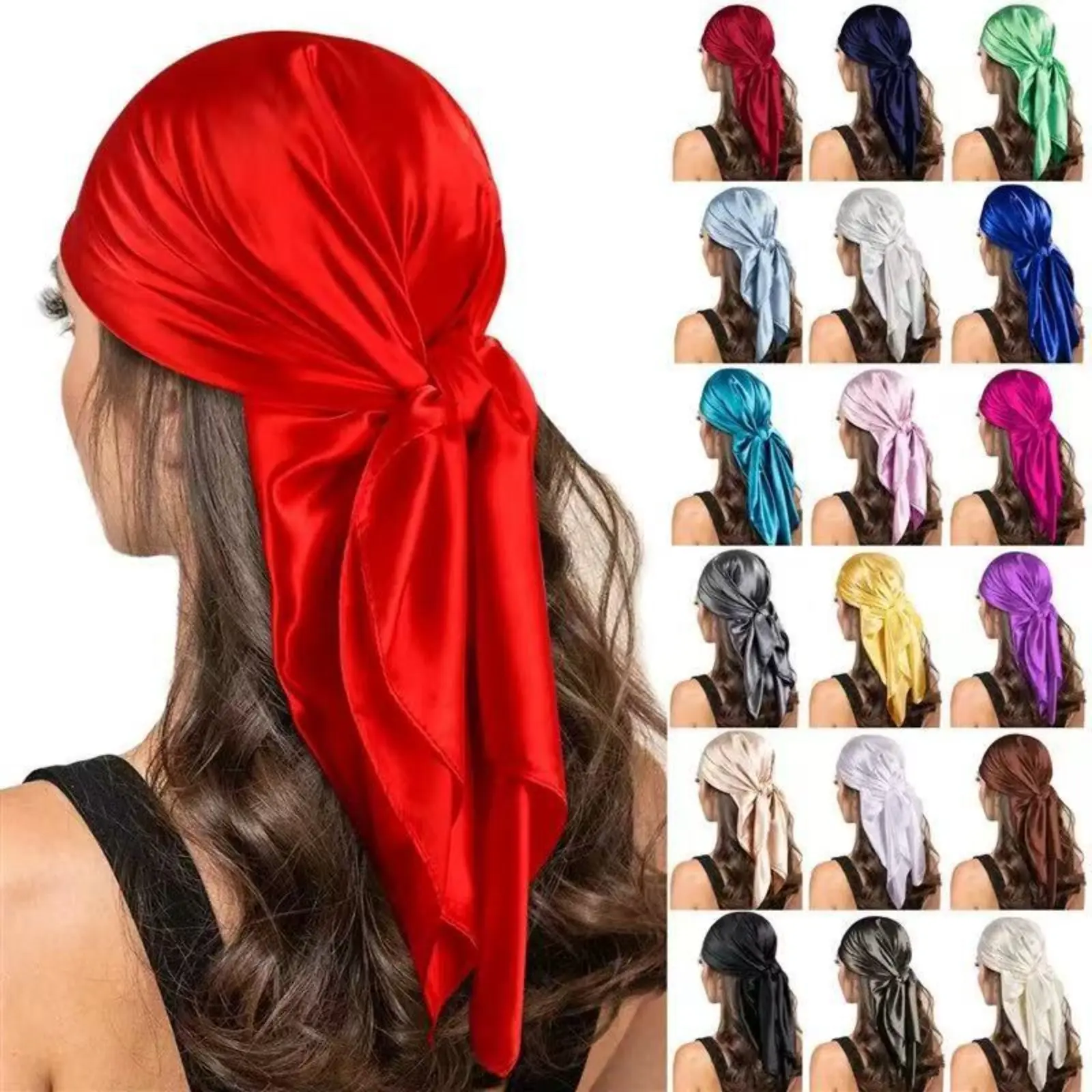 Unisex Solid Satin Scarf Head Wrap, Anti-Frizz Tie Back Hair Bonnet for Sleeping Wear, All Seasons Silky Hair Cover