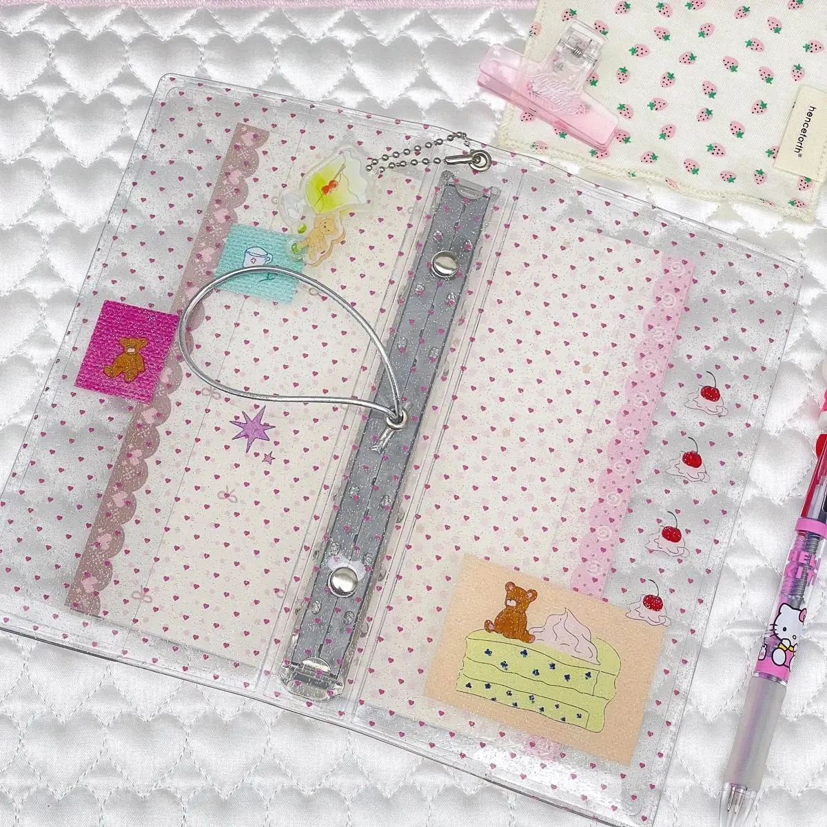 A6 Half Binder Set Kawaii Polka Dot Bear Notebook for Scrapbooking For Arts Diy Crafts Album Journal Planner