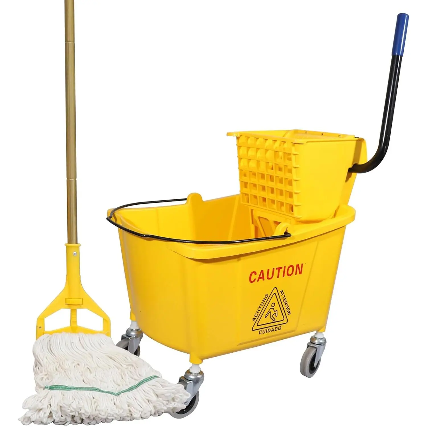 Commercial Mop Bucket with Side-Press Wringer for Floor Cleaning, 35 Quarts, Yellow, Including  Commercial Mop