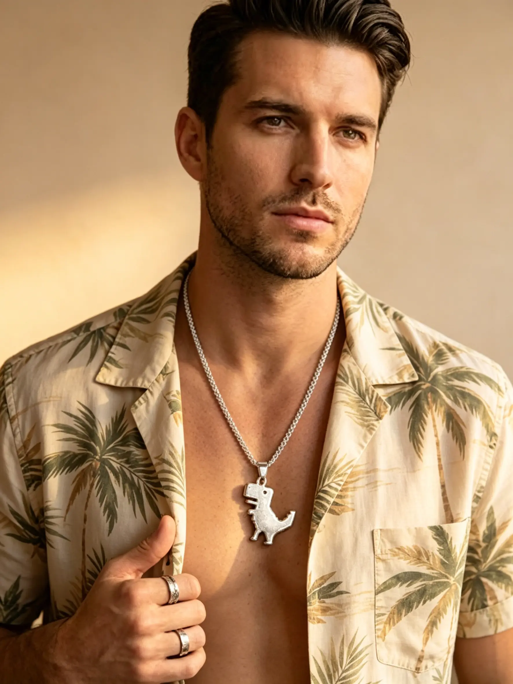 Supac Stainless Steel Plated T-Rex Dinosaur Pendant Necklace, Unisex Jewelry, Perfect for Christmas or Birthday Gifts