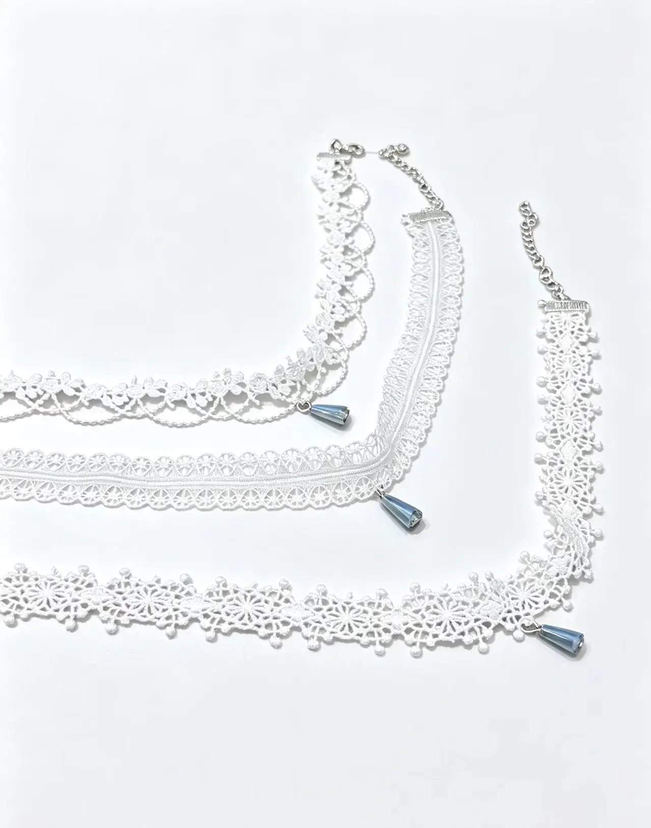 2K White Lace Choker Set - 3 Styles Delicate Ribbon Necklaces, Versatile Layering Accessories for Summer.
