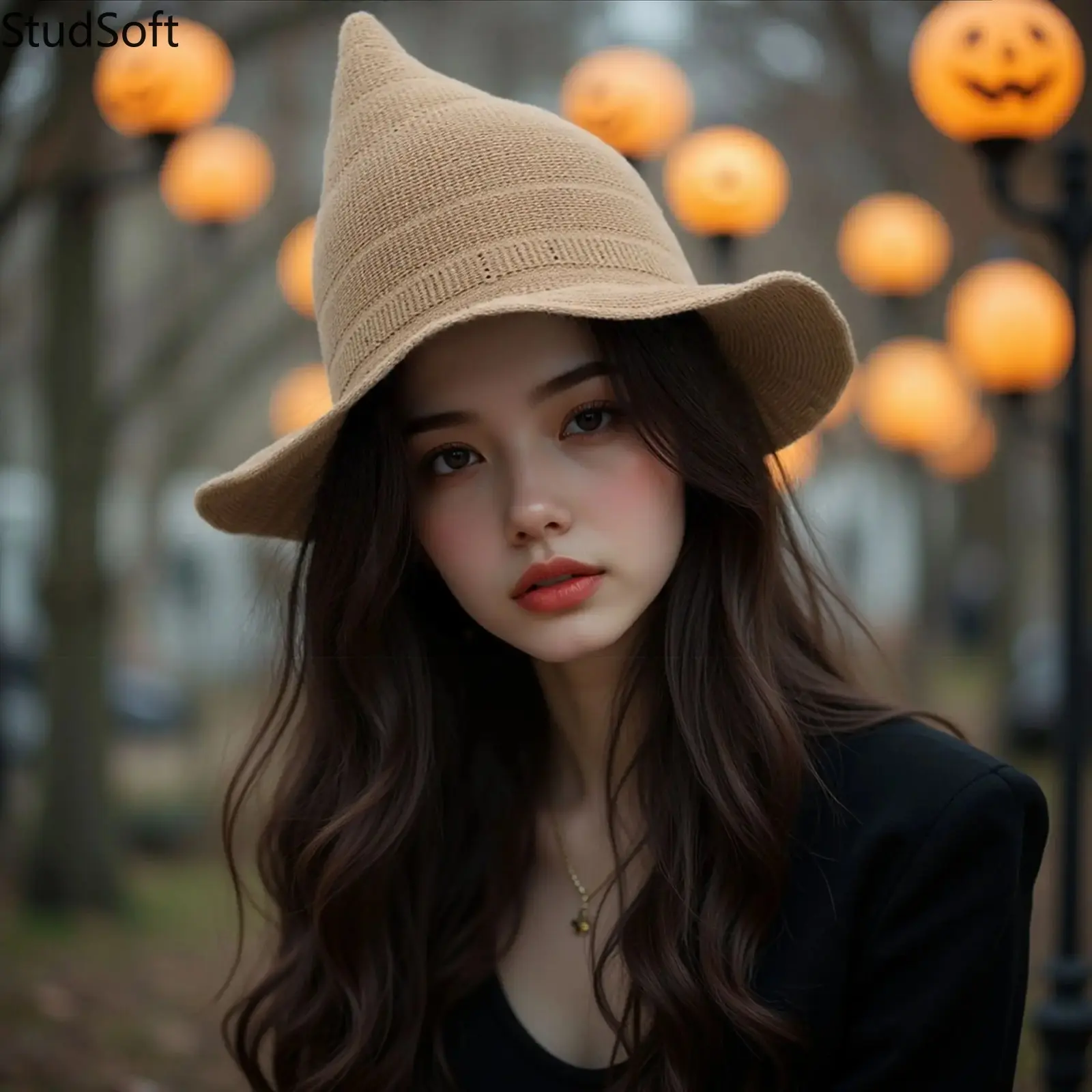 Trending Witch Hat Wide Brim Halloween Wizard Cap Lightweight Breathable Straw Woven Sun Hat Foldable Large Face Cover Adjustable Headwear for Cosplay Party Travel