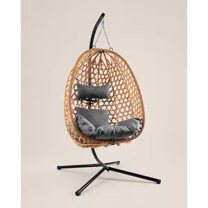 Patio Swing Chair – Wicker Design, Perfect for Indoor and Outdoor Use, Supports Up to 350LB, Includes Cushion for Extra Comfort,Summervibes