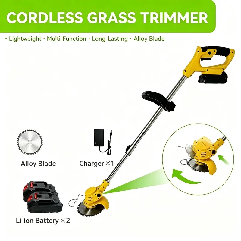 Wireless Brush Cutter - Foldable Weeding Machine with Adjustable Handle, Lightweight, Low-Noise, Suitable for Outdoor Gardens, Yd