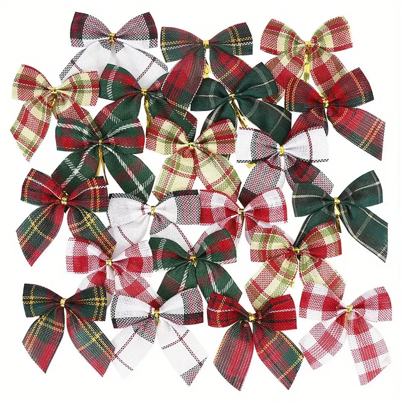 10 Christmas bows - Christmas home decoration - Christmas tree hanging decoration - Christmas and New Year gift packaging bows