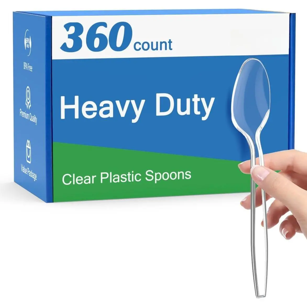 360 Count Clear Plastic Spoons Disposable, , Heat Resistant, Solid and Durable Disposable Spoons Heavy Duty Bulk,  Spoons plastic disposable for Party