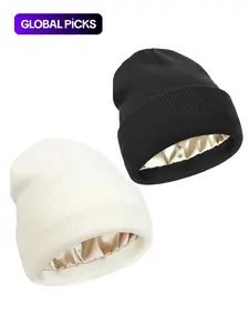 Solid Color Beanie Hat, 2 Counts Casual Knit Hat for Fall & Winter, Fashion Accessories for Both Men & Women