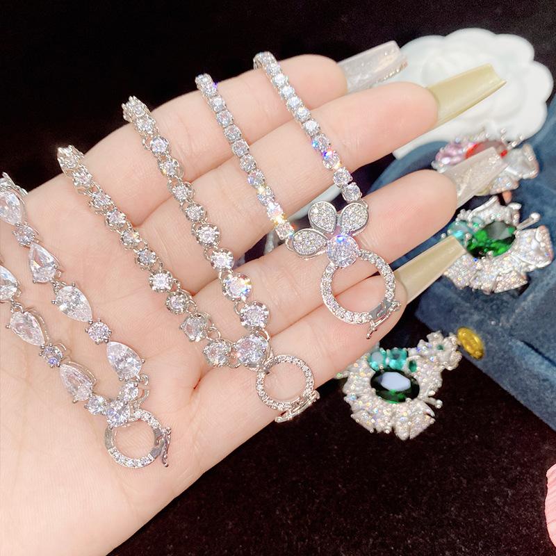 New Shiny Punk Hip-Hop Versatile Chain, Exquisite Universal Clasp White Diamond Clavicle Necklace 40+5cm, Couple Jewelry DIY Accessories Gift