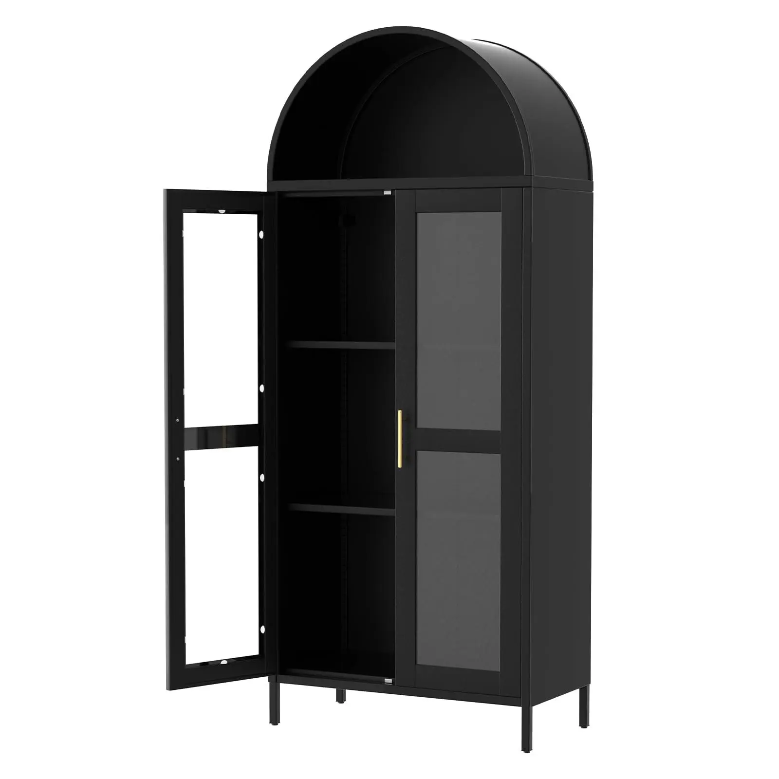 Garvee - arched closet 73 inches high with glass doors and adjustable shelves, modern farmhouse kitchen pantry closet, display shelf for dining room, living room