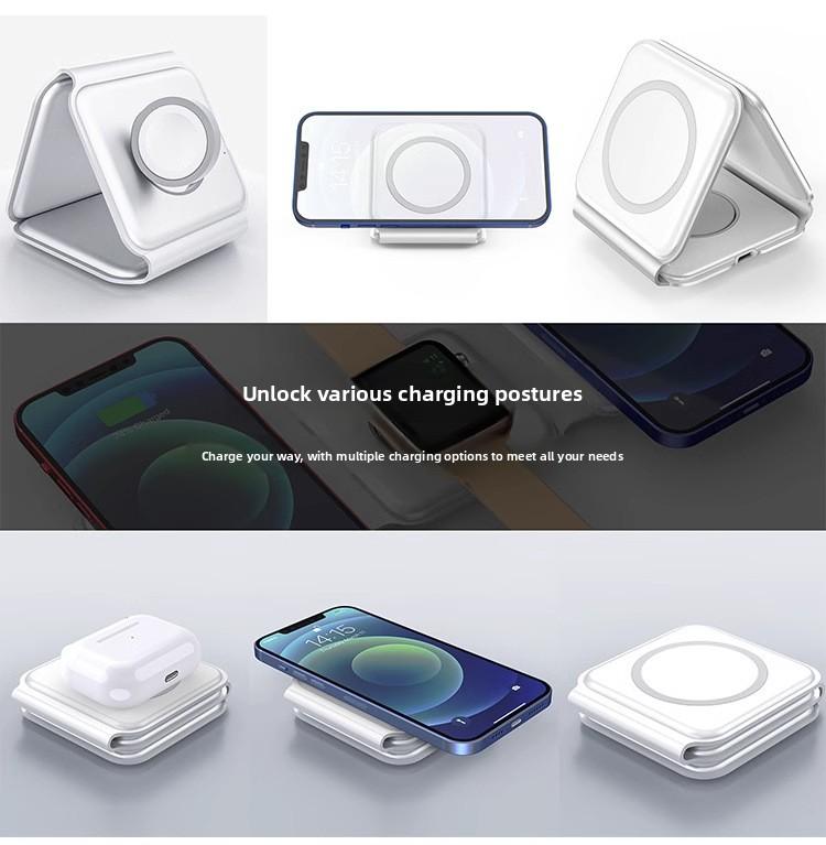 3-in-1 Magnetic Wireless Charger, Foldable Magnetic Wireless Charging for Apple Phones and Watches