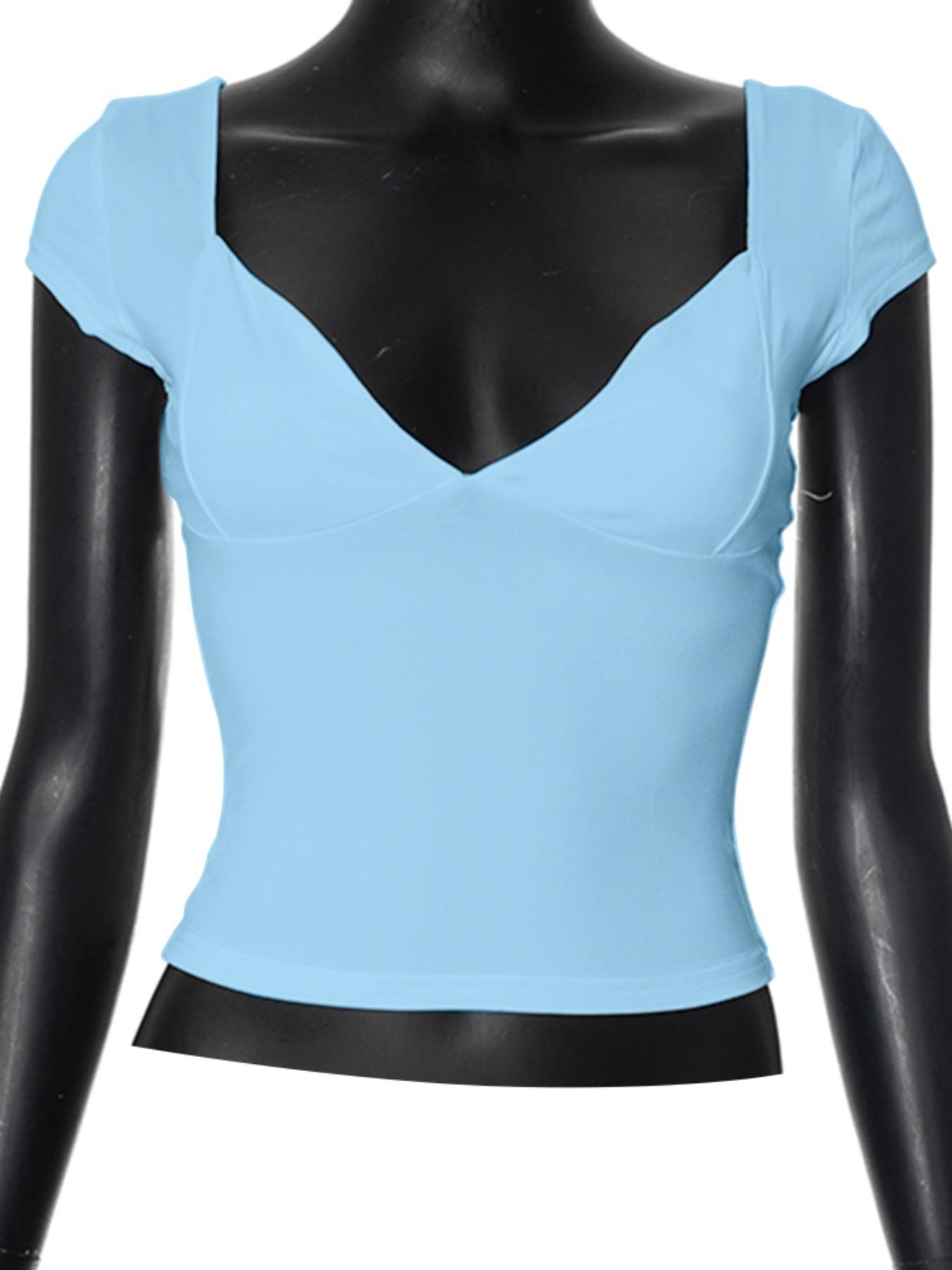 Women's Solid Sweetheart Neck Crop Tee, Casual Cap Sleeve T-Shirt for Outdoor Daily Wear, Ladies Summer Clothes, Summer Outfits 2024, Tshirt