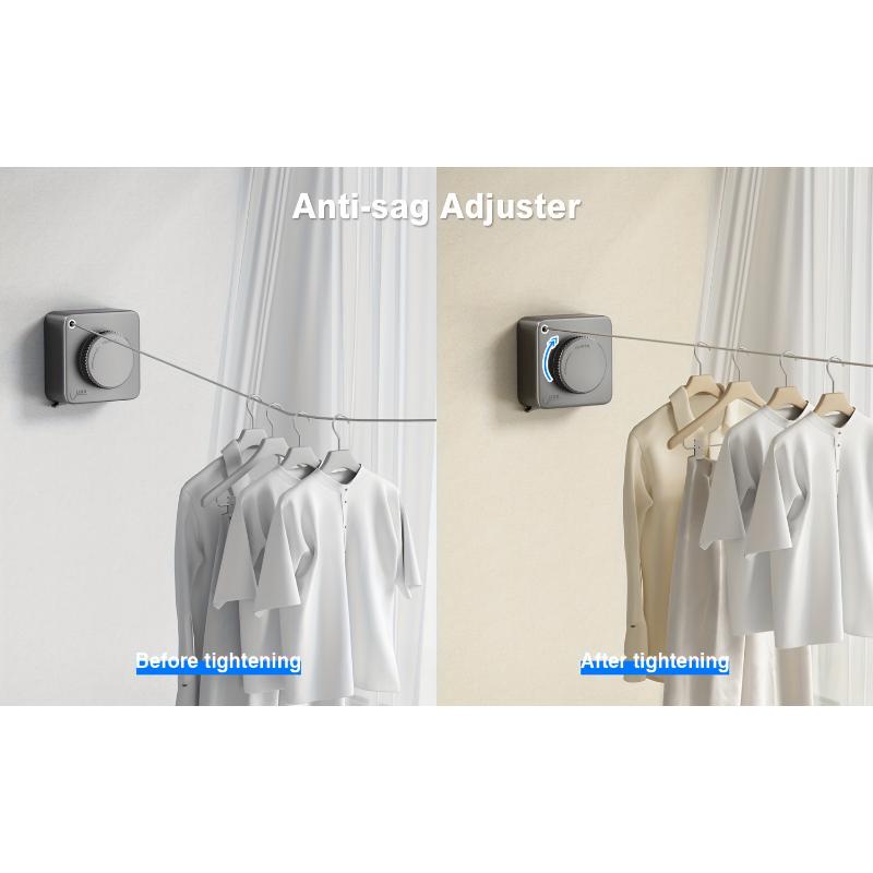 Retractable Heavy-Duty Clothes Drying Line - 15.1 Feet Long, Non-Sagging, Wall Mounted, Stainless Steel, Indoor and Outdoor Use, Gray Color Laundry Metal Laundry Metal