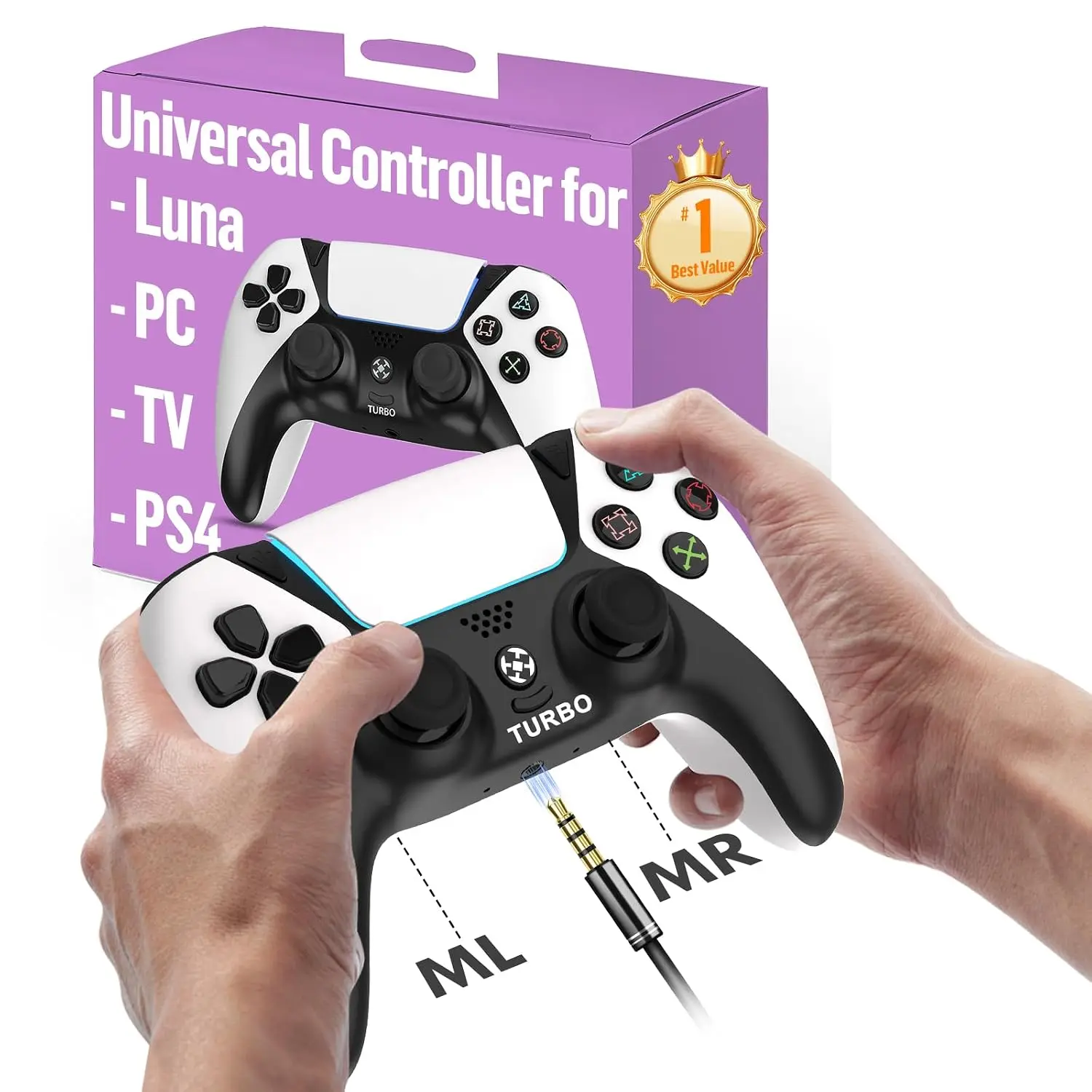 White Wireless Gaming Controller - 2 Back Paddles, Turbo Mode, PS4 Support, Smartphone/Console Accessories for Luna Controller, Fire TV, Fire Stick TV, Great Value Bluetooth Game Remote