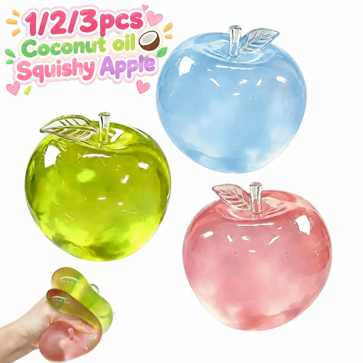 【Black Friday】1/2/3 Pcs Coconut Oil Apple Squishy Toys, Soft Squeeze Stress Relief Set for Adults and Kids, Slow-Rising Sensory Fidget Toy, Calming Toy for Desk and Travel, Birthday Party Favor for Children