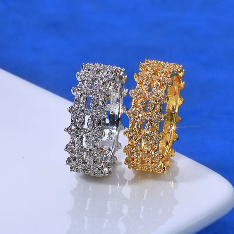 European and American hip-hop cross-border 8mm micro-inlaid full diamond ring, personalized trendy jewelry accessory, men's zircon ring customization