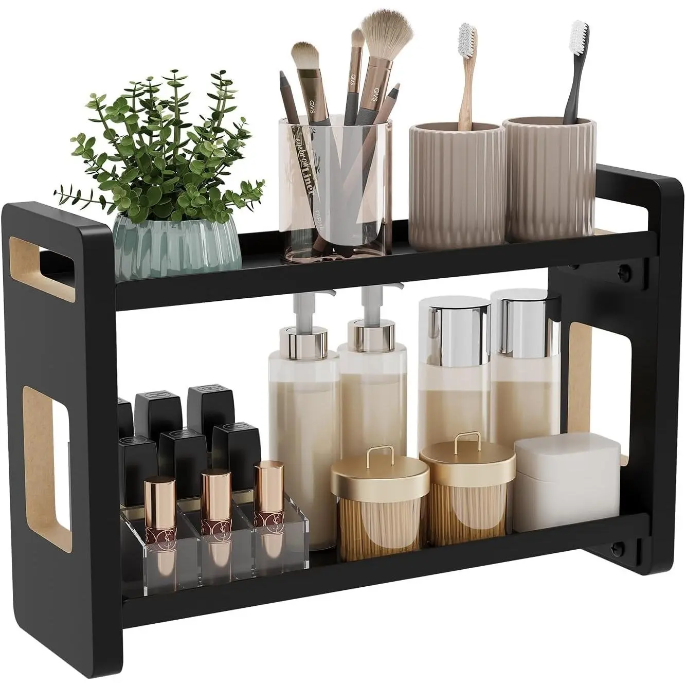 Bathroom Counter Organizer and Shelf, Under Sink Organizer, Cologne Organizer and Cabinet for Men, Father's Day Gift for Dad (Black 2 Tier)