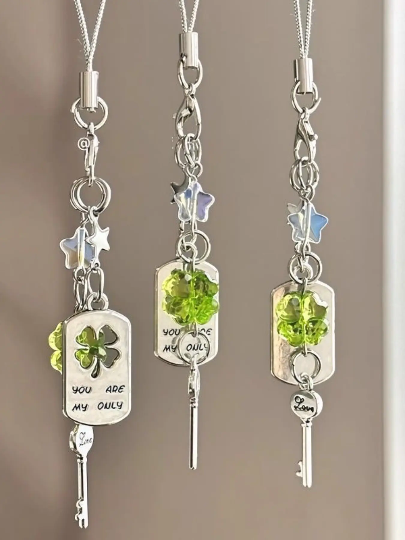 Lucky Clover Phone Charm, Simple Sweet Design, Keychain for Bags and Cameras, Elegant Accessory for Daily Use