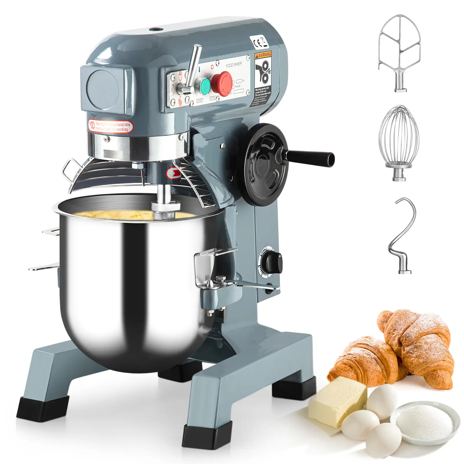 Heavy Duty 30QT Commercial Stand Mixer - 1250W/1100W Stainless Steel Kitchen Mixer with 3 Speeds, Dough Hook, Whisk, Beater, Safety Guard - Ideal for Bakeries, Pizzerias