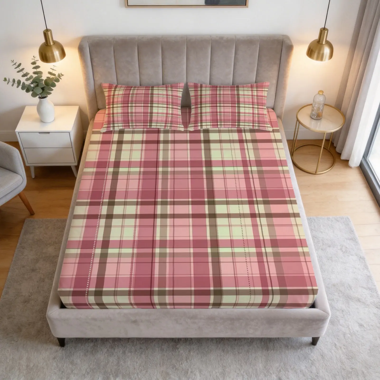 Ins Style Fresh Plaid Printed Pattern Bed Sheet Set, Bedsheets, 1 Bed Sheet With 2 Pillowcases (Excluding Pillow Core), Available In Multiple Colors, Suitable For Bedrooms, Dormitories, And Guest Rooms, Suitable As Gifts And Decorations
