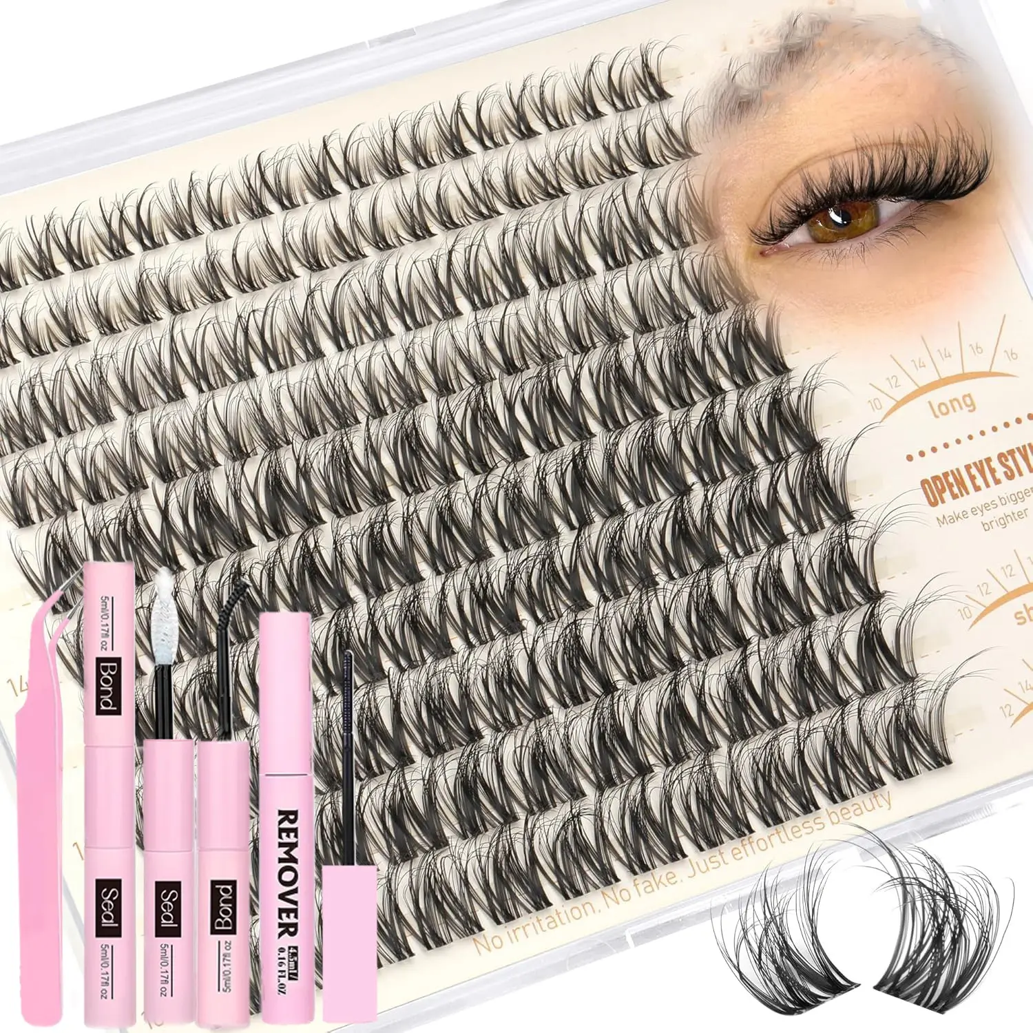 100pcs Fluffy Bunny Lash Clusters, D Curl Wispy False Eyelashes, 10-18mm, Lightweight, Waterproof Adhesive, DIY Cat Eye Look, Beginner Friendly