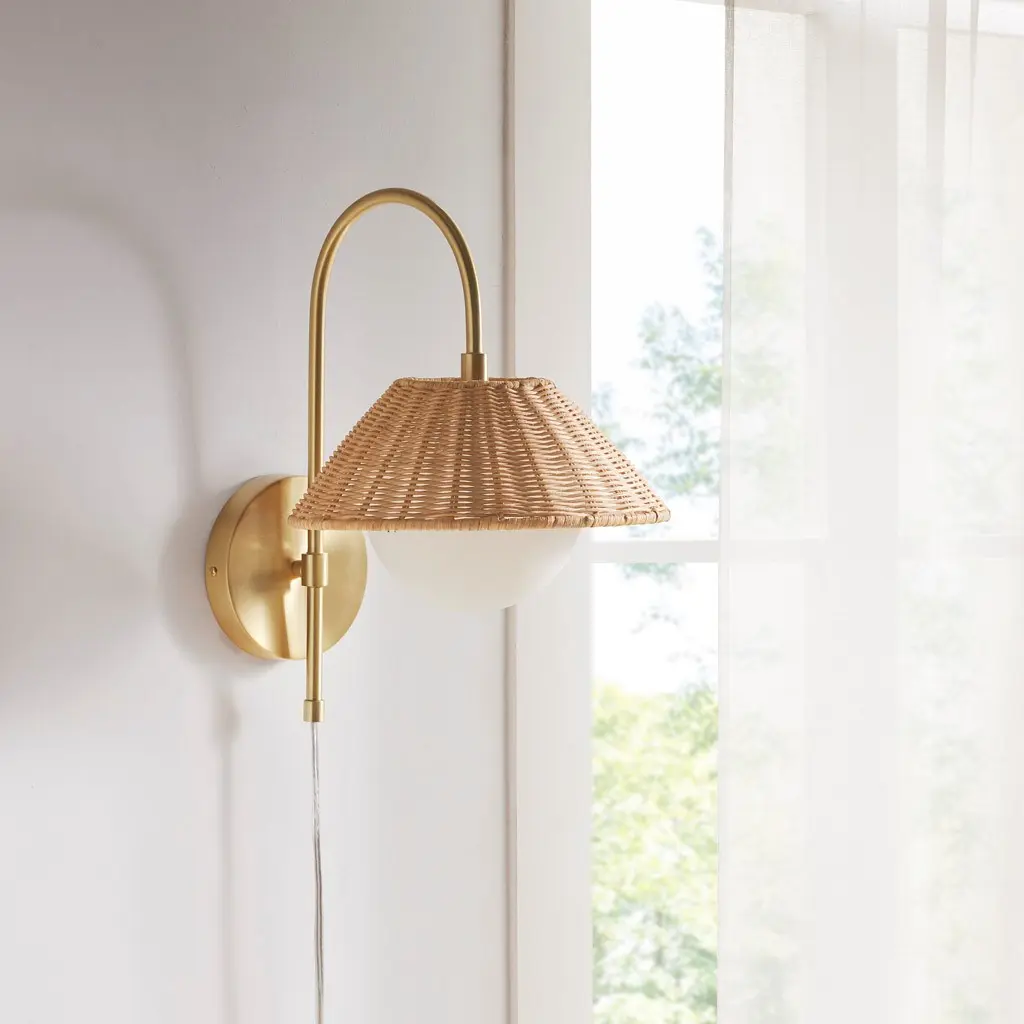ARCH Rattan Weave Wall Sconce Plug-In Handwoven Natural Bamboo Rattan Boho Wall Light Fixture with Switch for Bedroom Living Room Hallway Entryway Corridor Farmhouse Home Decor Warm Ambient Lighting, Home Furniture and Household Product Search