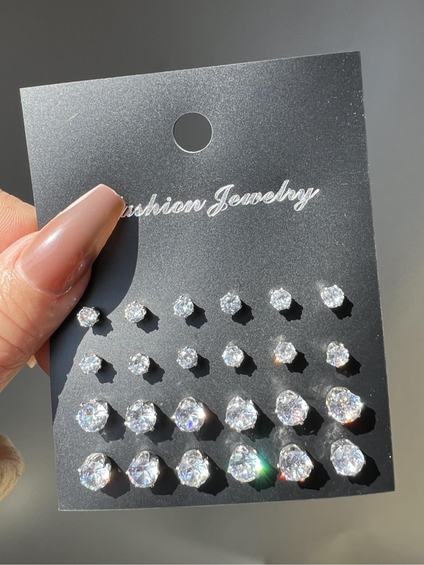 Women's Mixed Size Elegant Rhinestones Decor Zircon Stud Earrings, Ear Jewelry For Party, Daily Clothing Decor For Girl