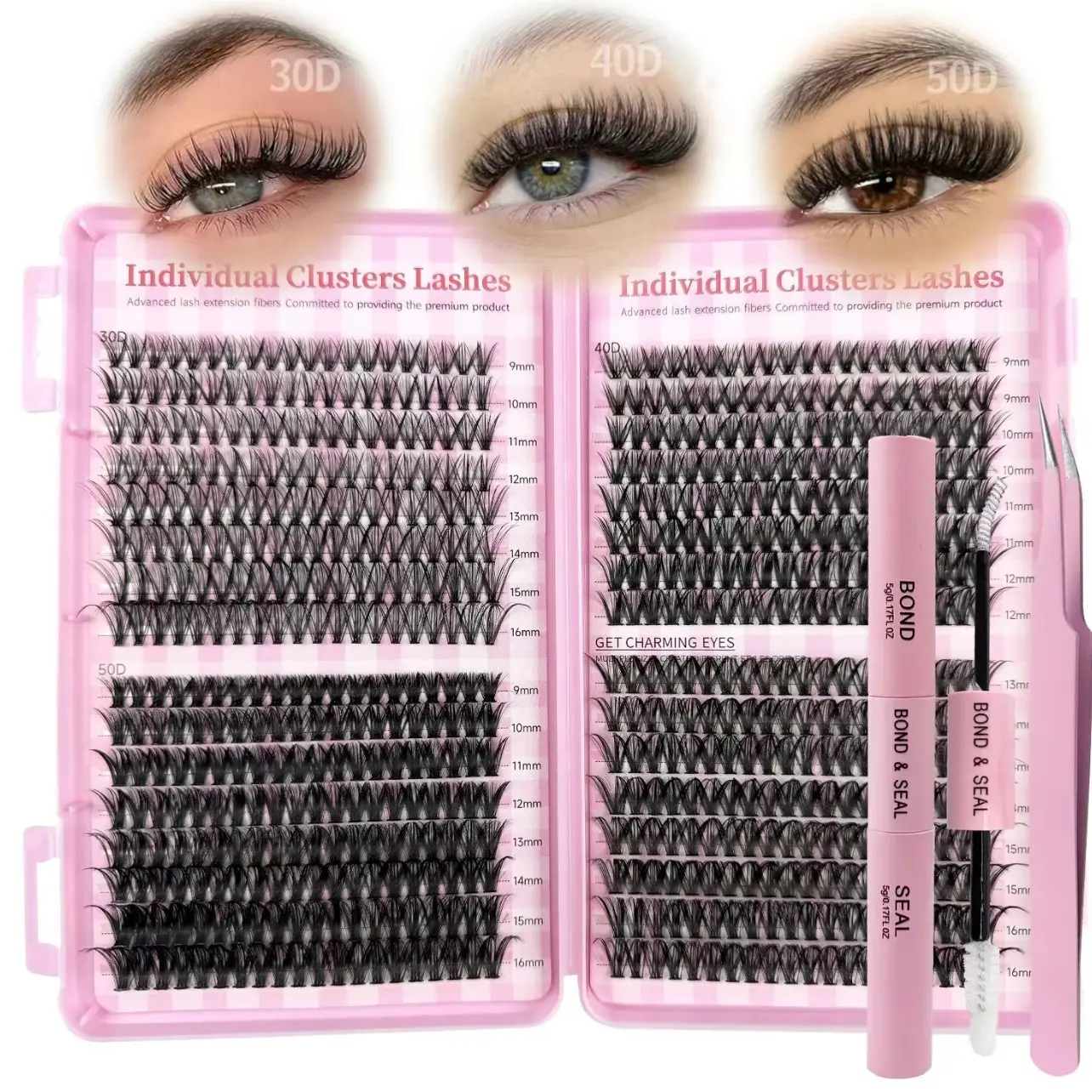 640 Pcs DIY False Eyelashes Set, Voluminous False Eyelashes, Natural Lashes Kit, Volume Eyelash Clusters, 30D+40D+50D, 9-16mm Clustered, Individual False Lashes, Natural Look, 8 Lengths, Includes Glue & Tweezers, Perfect for Eye Makeup