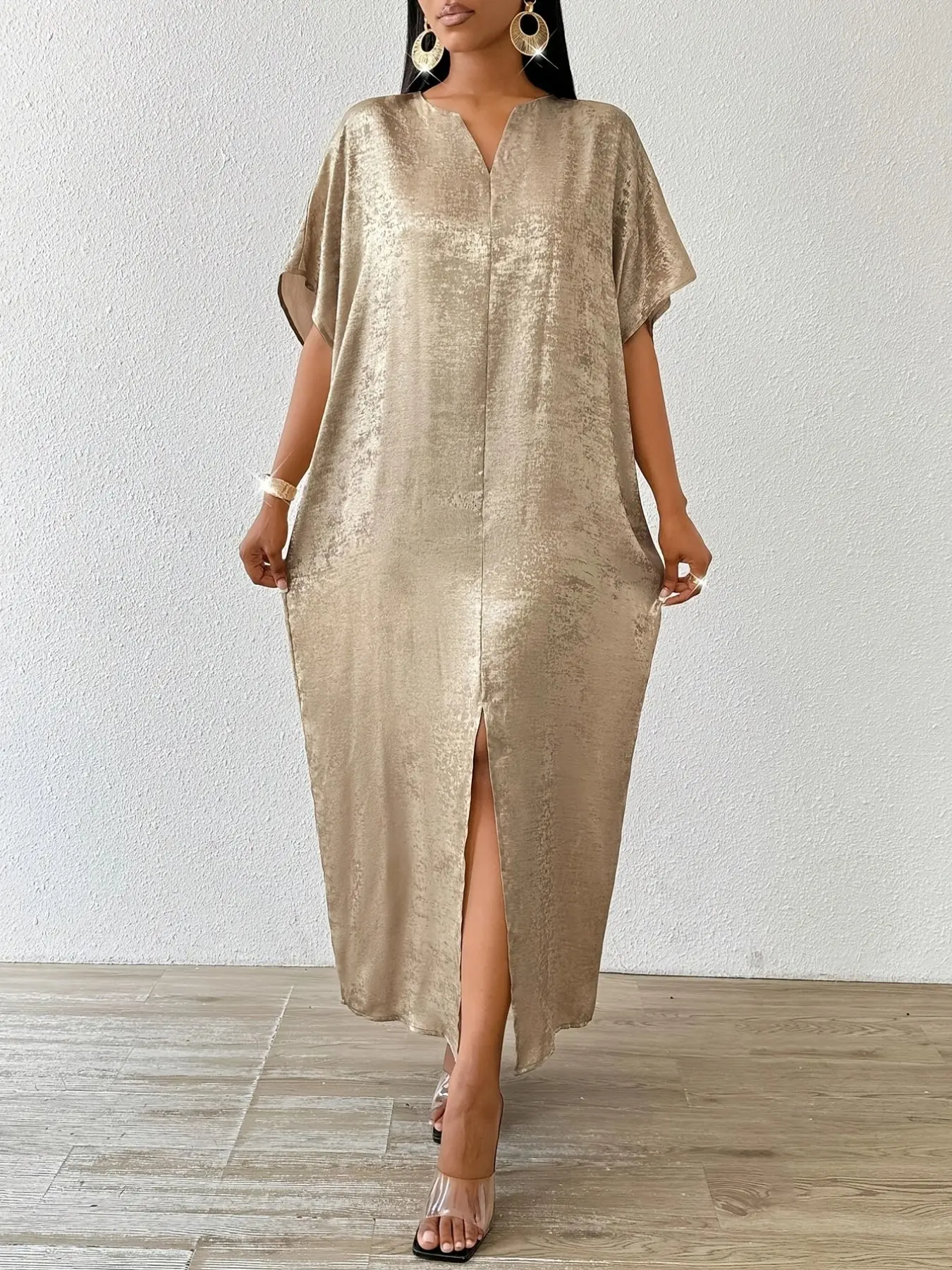 Ramadan Middle Eastern Muslim Long Abaya, Beach Vacation Casual Solid V-Neck Dress, Stylish, Chic and Comfortable, Breathable Clothing for Women