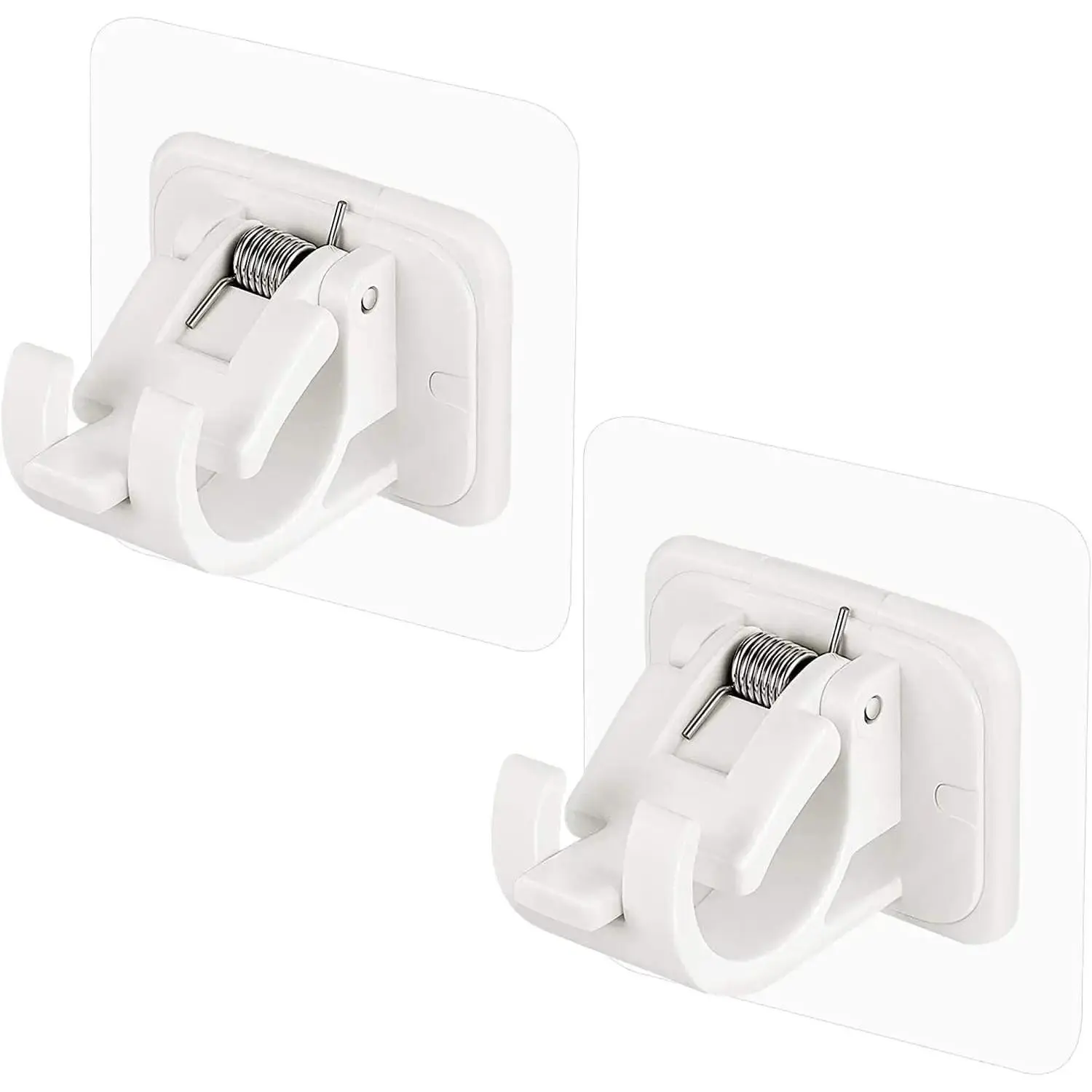 2-Pack White Adjustable No-Drill Curtain Rod Hook Brackets, Self-Adhesive Nail-Free Wall-Mount Installation Set for Bathroom, Kitchen, Hangers