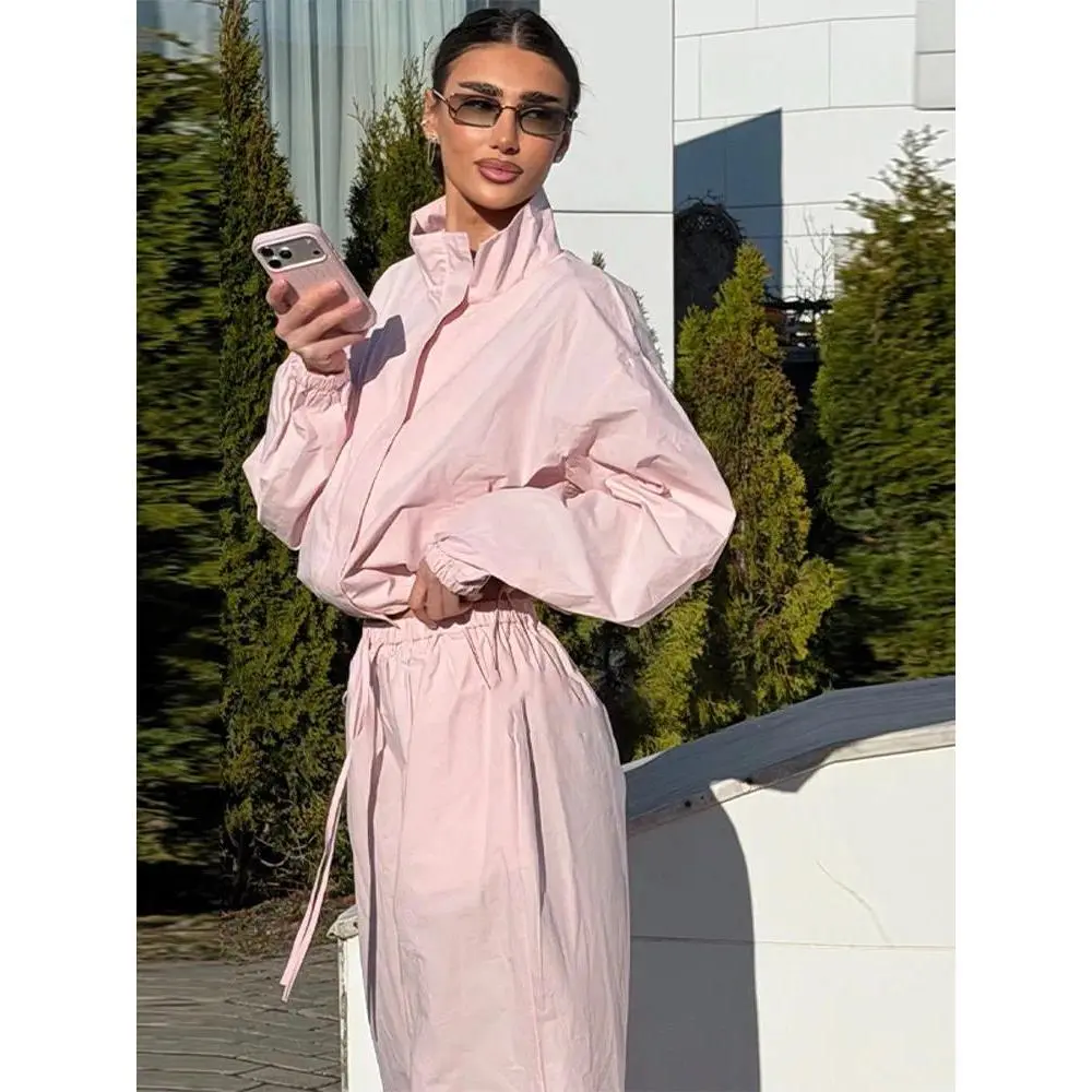 Women's Casual Two Piece Pants Set Loose Windbreaker Jacket Elastic Waist Wide Leg Pants Suits Tracksuit Loungewear Streetwear