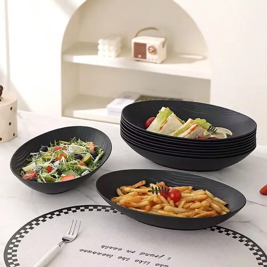 2/4pcs Plastic Western Dinner Plates with Elegant Oval Shape for Hotel and Home Use, Vintage Salad and Pasta Plate for Italian Cuisine