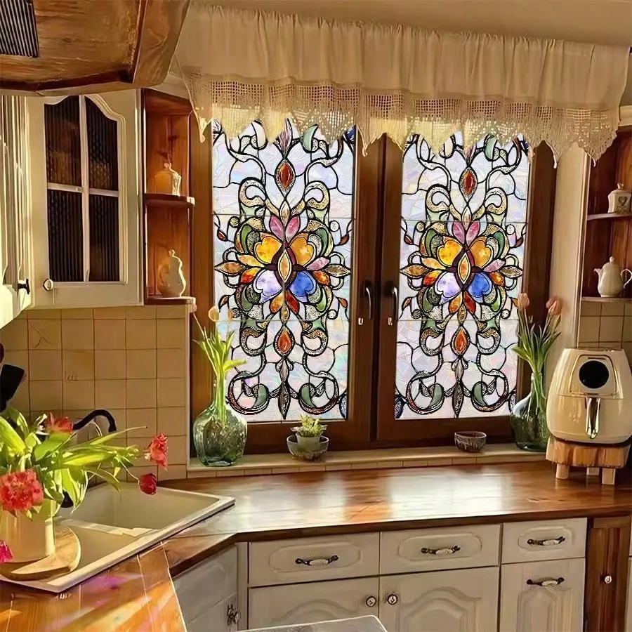 1pc New Vintage Mosaic Pattern Glass Sticker, PVC Window Film, Decorative Decal, Opaque UV Protection Privacy Glass Decal For Bedroom, Living Room, Kitchen, Door, Window, Bathroom